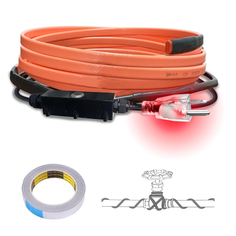 Cupohus Self-Regulating Heat Tape for Water Pipes 6FT, Waterproof Thermostat for Outdoor, Freeze Protection Heat Trace Cable for Metal, Plastic Home Pipes, Roof and RV, 110-120V - Image 1
